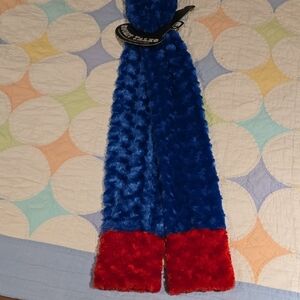 KU Blue and Red Faux Fur Scarf with Cuffs for Muffs! NWT